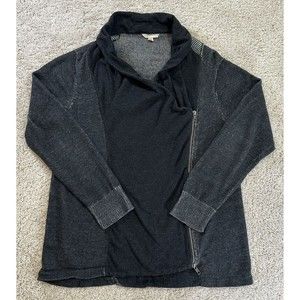 Eileen Fisher Cardigan Womens Large 100% Organic Cotton Full Zip Sweater Black